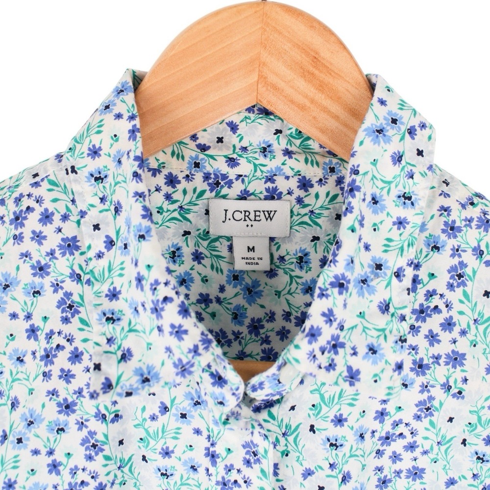 J.Crew Button Down Shirt Floral Blue Green Cotton Casual Men's Size Medium - Picture 3 of 4